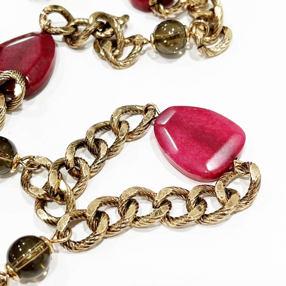 NEW Chico's Burgundy Stone & Link Necklace - Picture 5 of 8